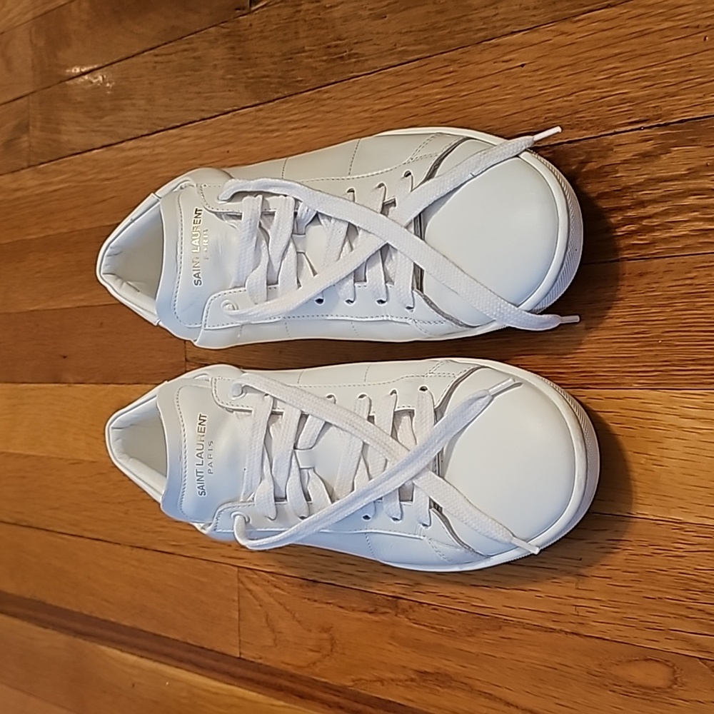 Saint Laurent YSL white leather sneakers
